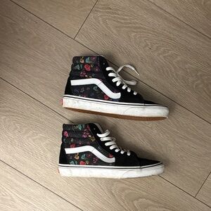 Vans Black & White High-Top Sneakers with Floral Accents 7